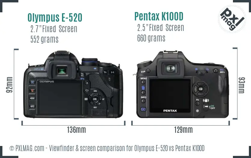 Olympus E-520 vs Pentax K100D Screen and Viewfinder comparison