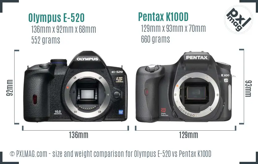 Olympus E-520 vs Pentax K100D size comparison
