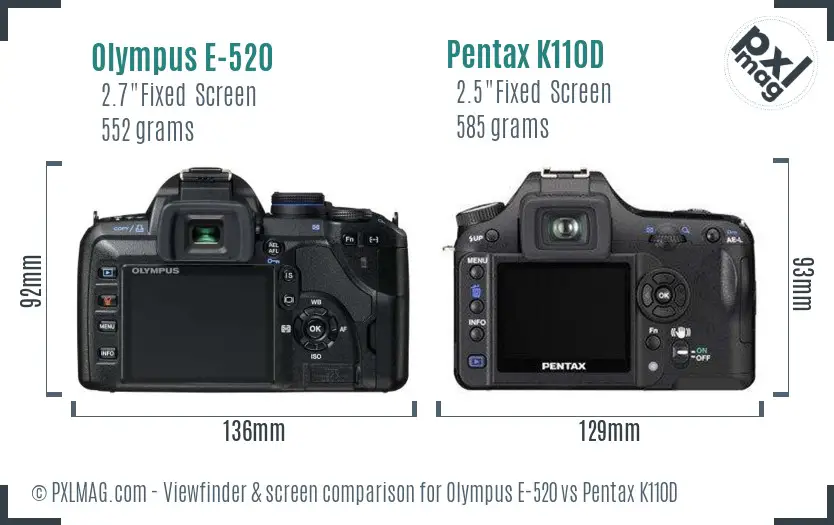 Olympus E-520 vs Pentax K110D Screen and Viewfinder comparison