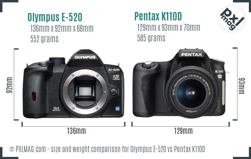 Olympus E-520 vs Pentax K110D size comparison