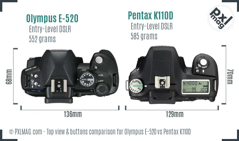 Olympus E-520 vs Pentax K110D top view buttons comparison