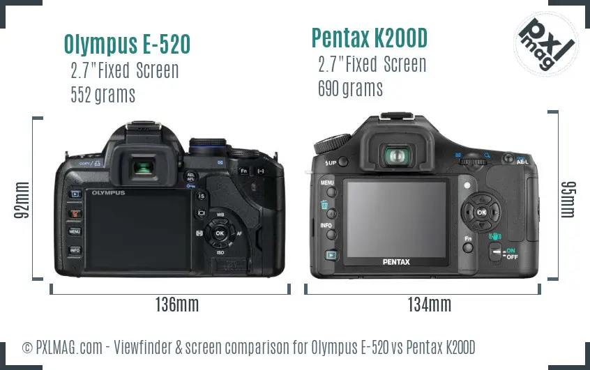 Olympus E-520 vs Pentax K200D Screen and Viewfinder comparison