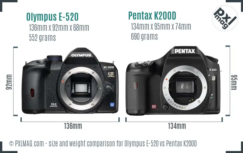 Olympus E-520 vs Pentax K200D size comparison