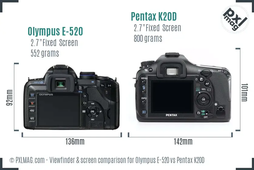 Olympus E-520 vs Pentax K20D Screen and Viewfinder comparison