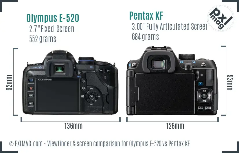 Olympus E-520 vs Pentax KF Screen and Viewfinder comparison