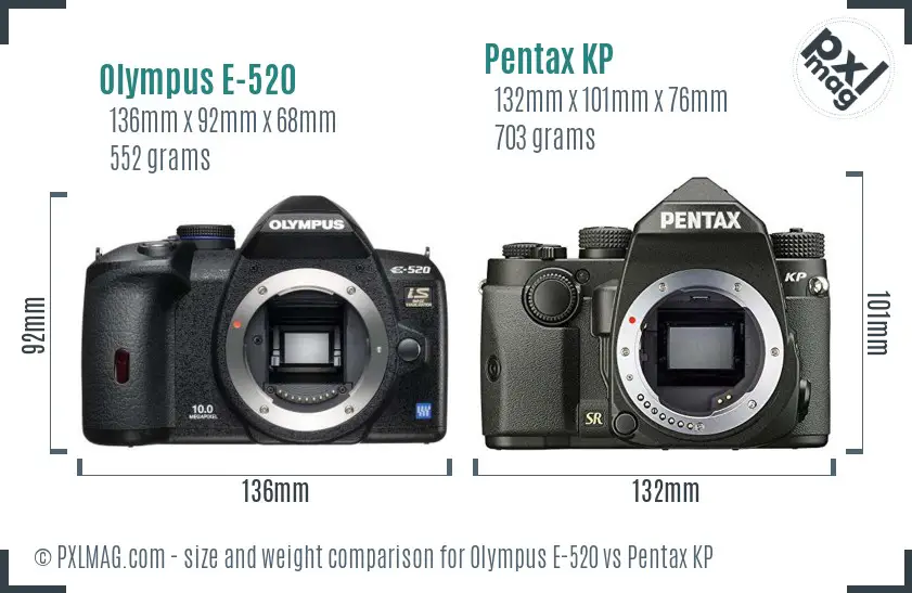 Olympus E-520 vs Pentax KP size comparison
