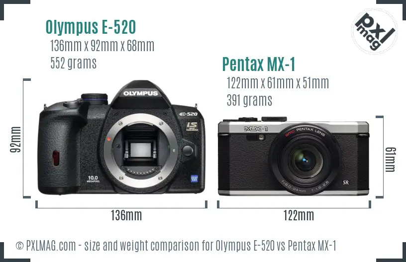 Olympus E-520 vs Pentax MX-1 size comparison