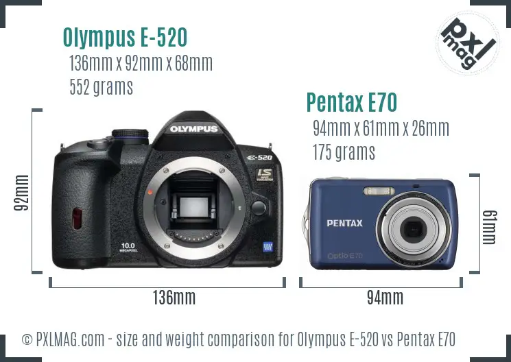 Olympus E-520 vs Pentax E70 size comparison