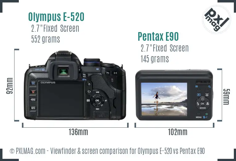 Olympus E-520 vs Pentax E90 Screen and Viewfinder comparison