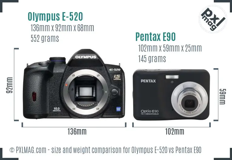 Olympus E-520 vs Pentax E90 size comparison