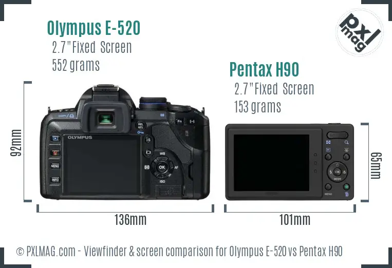 Olympus E-520 vs Pentax H90 Screen and Viewfinder comparison