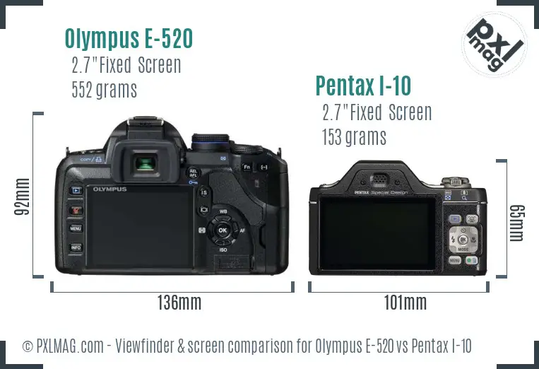 Olympus E-520 vs Pentax I-10 Screen and Viewfinder comparison
