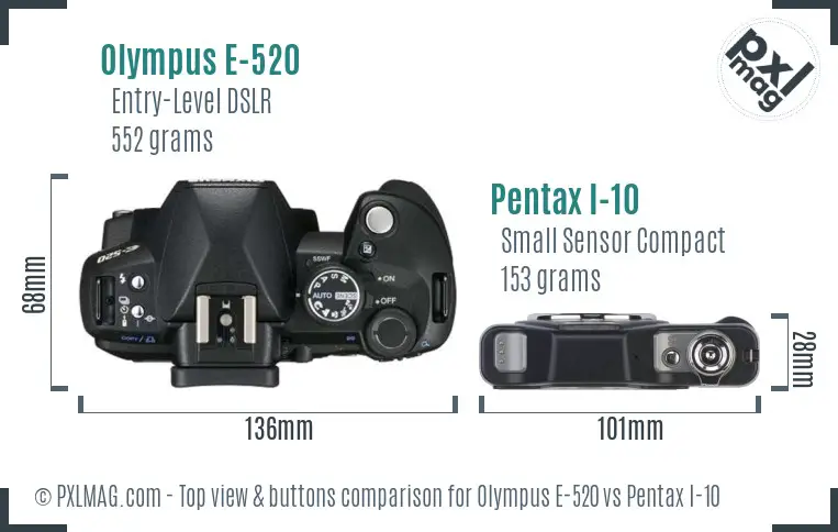 Olympus E-520 vs Pentax I-10 top view buttons comparison