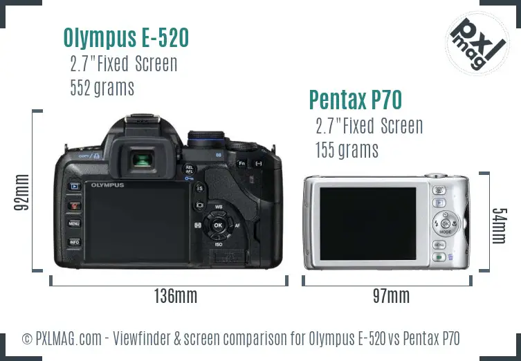 Olympus E-520 vs Pentax P70 Screen and Viewfinder comparison