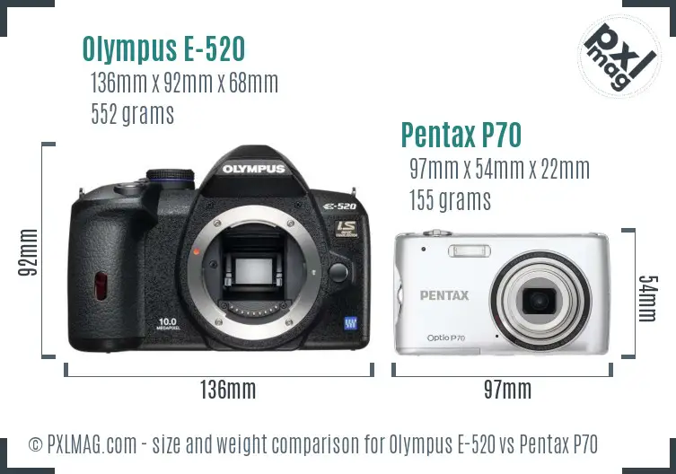 Olympus E-520 vs Pentax P70 size comparison