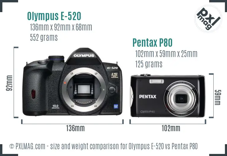 Olympus E-520 vs Pentax P80 size comparison