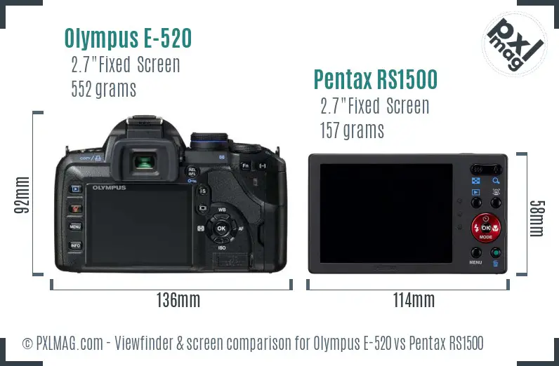 Olympus E-520 vs Pentax RS1500 Screen and Viewfinder comparison