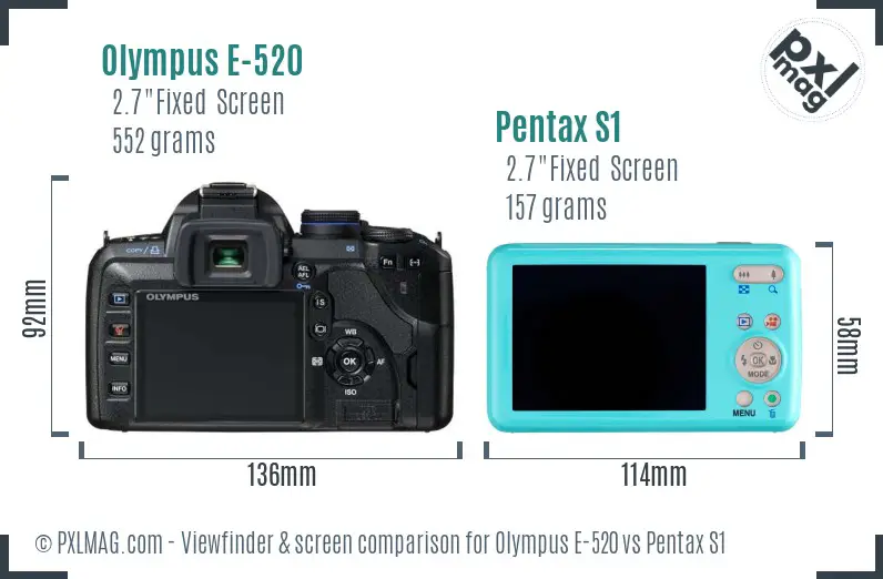 Olympus E-520 vs Pentax S1 Screen and Viewfinder comparison