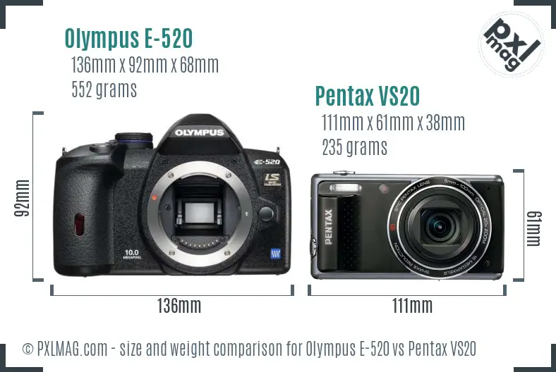 Olympus E-520 vs Pentax VS20 size comparison