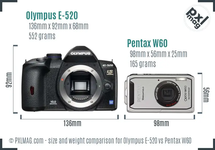 Olympus E-520 vs Pentax W60 size comparison