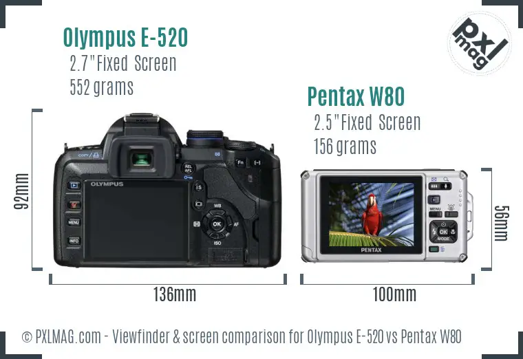 Olympus E-520 vs Pentax W80 Screen and Viewfinder comparison