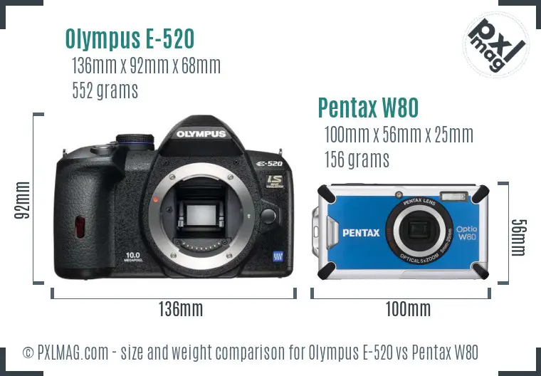 Olympus E-520 vs Pentax W80 size comparison