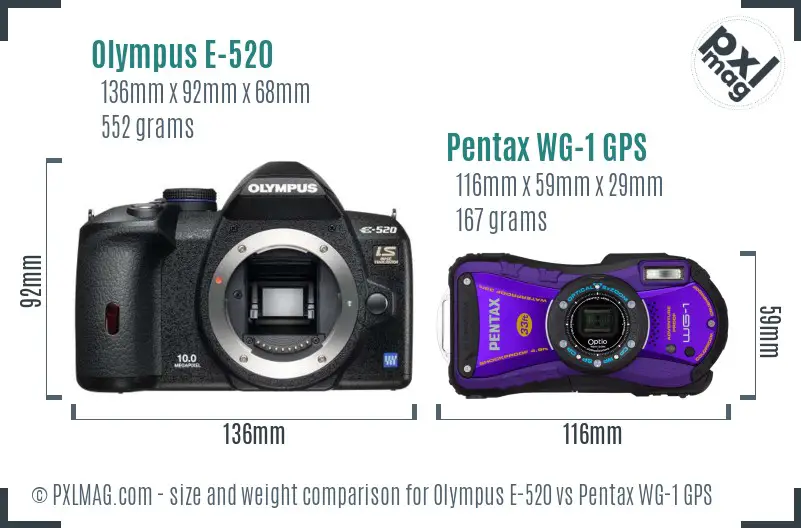 Olympus E-520 vs Pentax WG-1 GPS size comparison