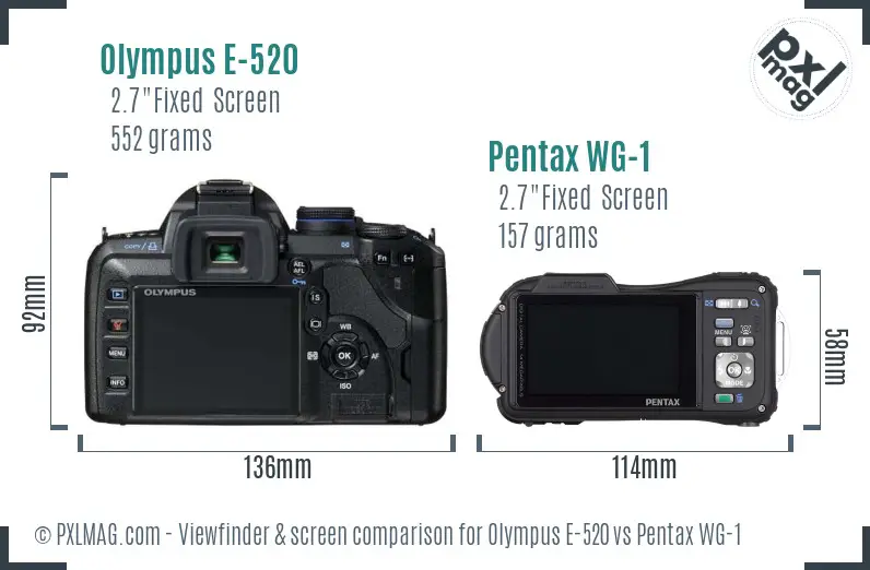 Olympus E-520 vs Pentax WG-1 Screen and Viewfinder comparison
