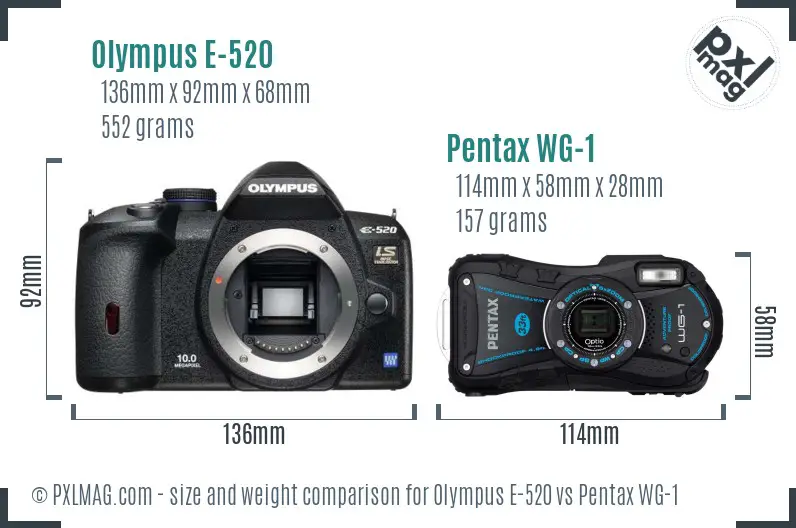 Olympus E-520 vs Pentax WG-1 size comparison