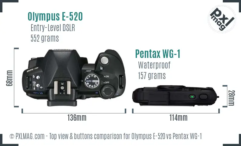 Olympus E-520 vs Pentax WG-1 top view buttons comparison