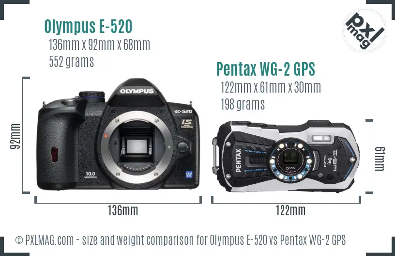 Olympus E-520 vs Pentax WG-2 GPS size comparison