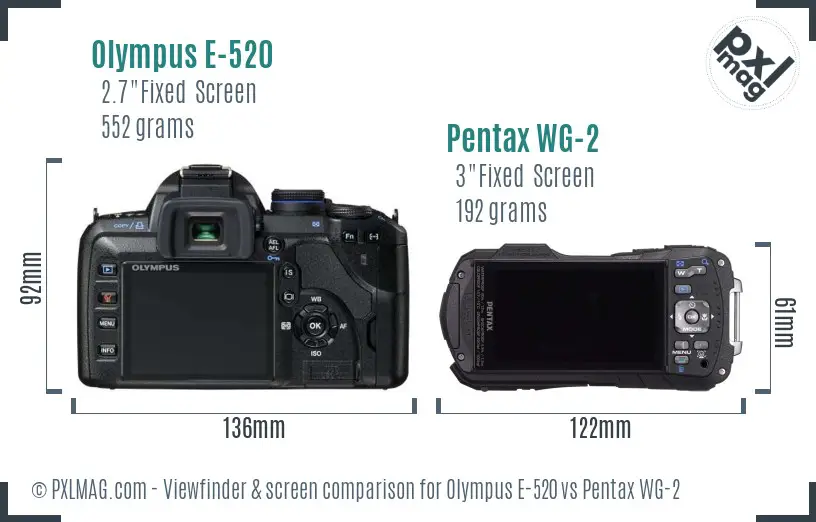 Olympus E-520 vs Pentax WG-2 Screen and Viewfinder comparison