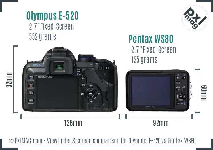 Olympus E-520 vs Pentax WS80 Screen and Viewfinder comparison