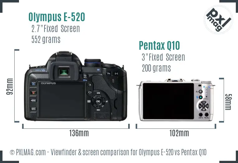 Olympus E-520 vs Pentax Q10 Screen and Viewfinder comparison