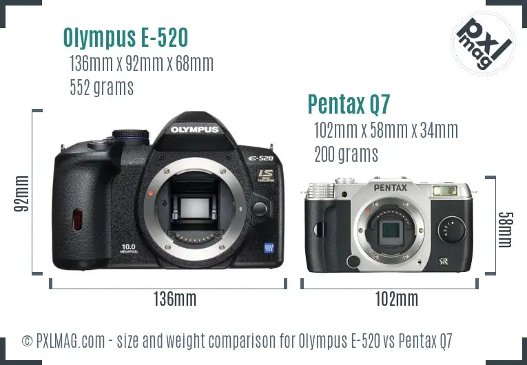 Olympus E-520 vs Pentax Q7 size comparison