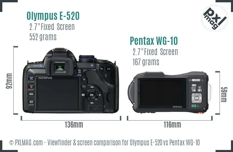 Olympus E-520 vs Pentax WG-10 Screen and Viewfinder comparison