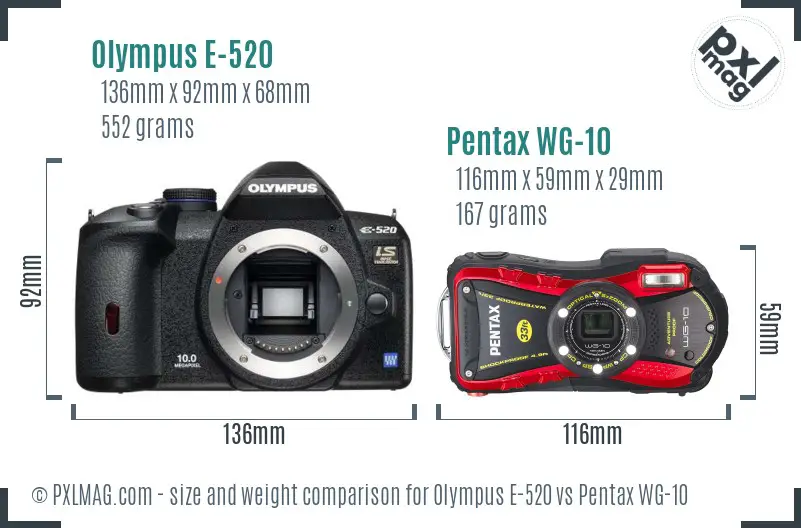 Olympus E-520 vs Pentax WG-10 size comparison Olympus E-520 vs Pentax WG-10 size comparison