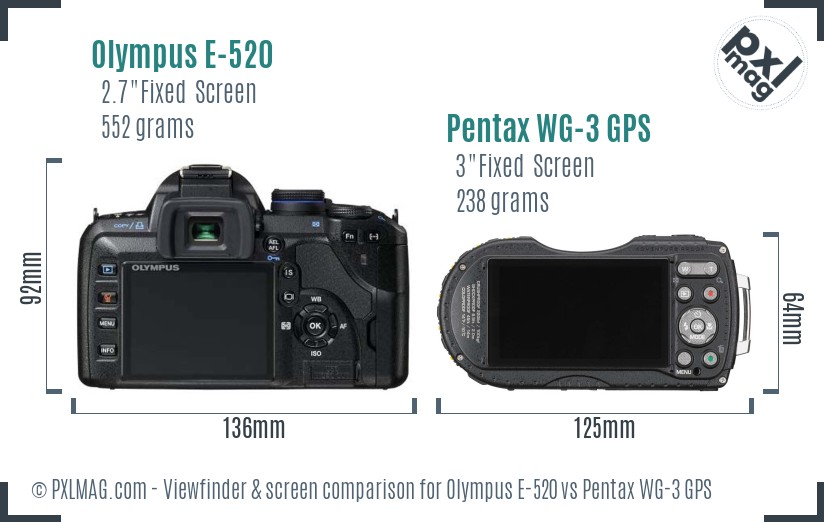 Olympus E-520 vs Pentax WG-3 GPS Screen and Viewfinder comparison