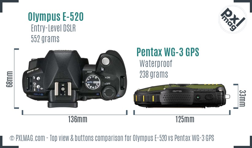 Olympus E-520 vs Pentax WG-3 GPS top view buttons comparison