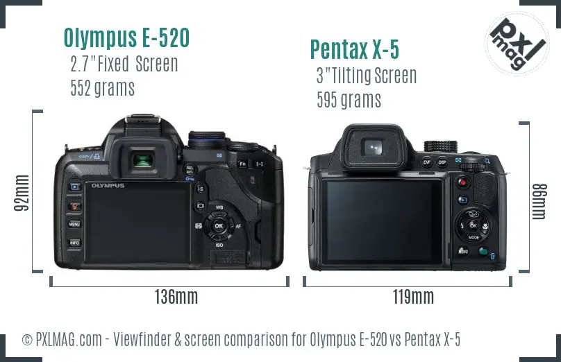 Olympus E-520 vs Pentax X-5 Screen and Viewfinder comparison