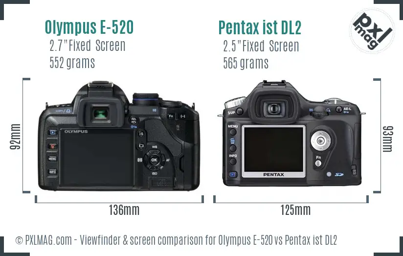 Olympus E-520 vs Pentax ist DL2 Screen and Viewfinder comparison