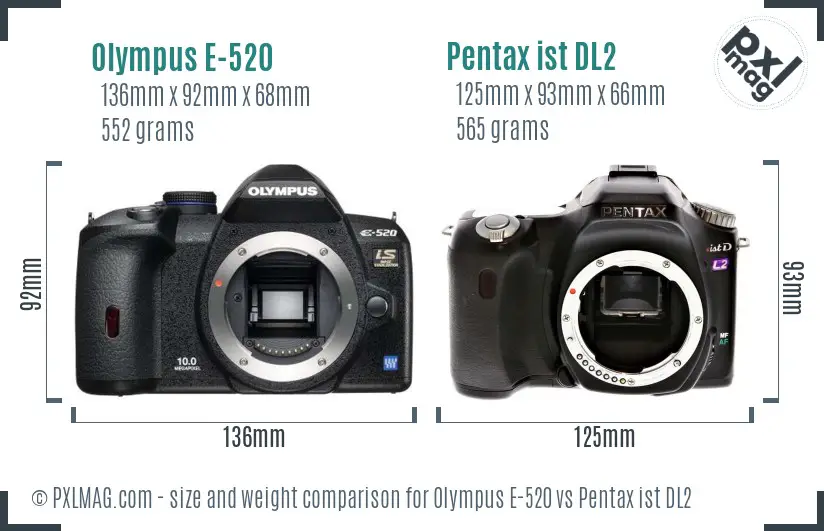 Olympus E-520 vs Pentax ist DL2 size comparison