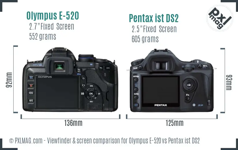 Olympus E-520 vs Pentax ist DS2 Screen and Viewfinder comparison