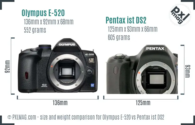 Olympus E-520 vs Pentax ist DS2 size comparison