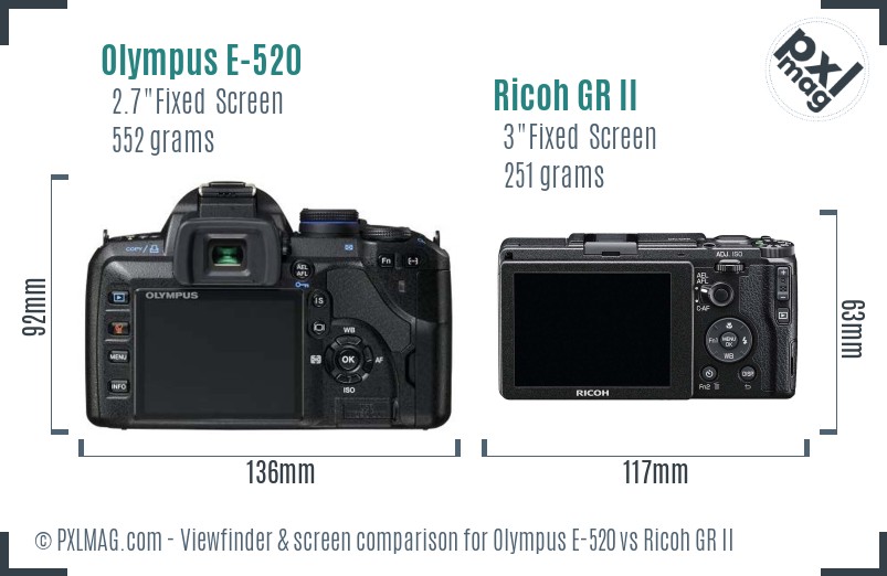 Olympus E-520 vs Ricoh GR II Screen and Viewfinder comparison