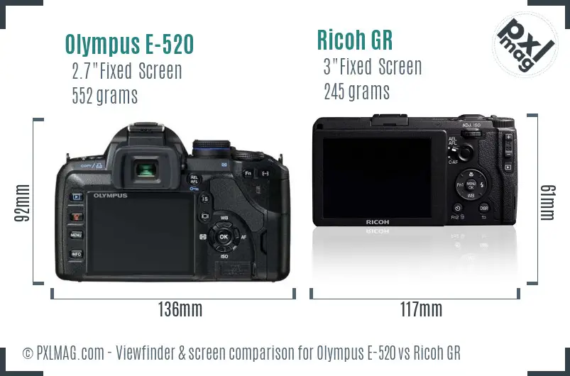 Olympus E-520 vs Ricoh GR Screen and Viewfinder comparison Olympus E-520 vs Ricoh GR Screen and Viewfinder comparison