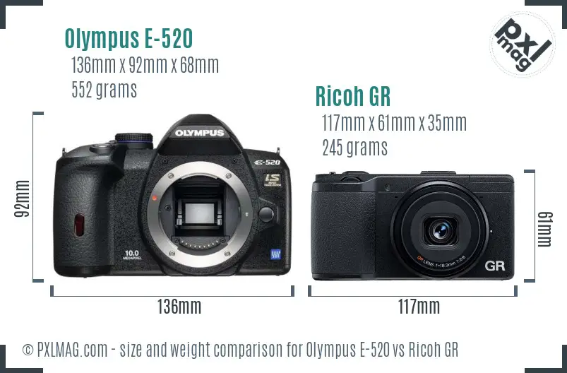 Olympus E-520 vs Ricoh GR size comparison Olympus E-520 vs Ricoh GR size comparison