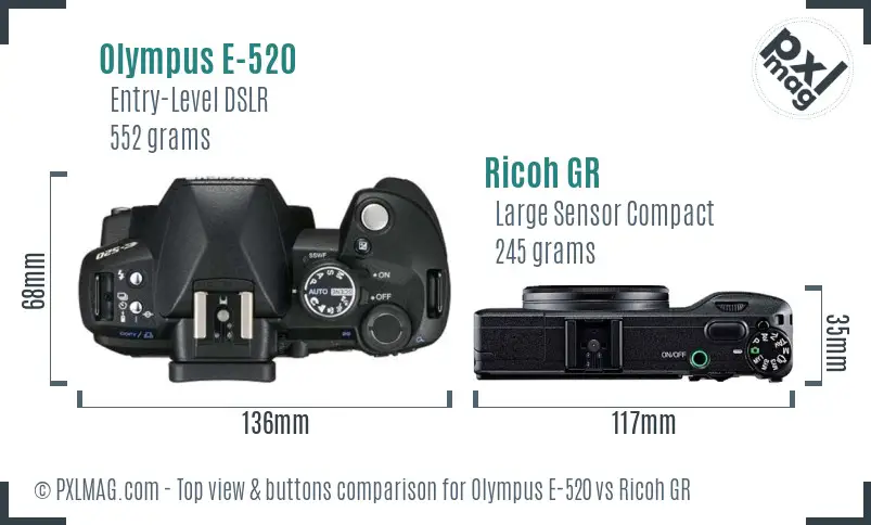 Olympus E-520 vs Ricoh GR top view buttons comparison Olympus E-520 vs Ricoh GR top view buttons comparison
