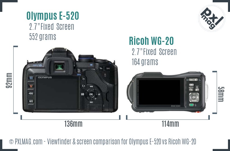 Olympus E-520 vs Ricoh WG-20 Screen and Viewfinder comparison