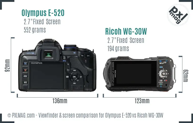 Olympus E-520 vs Ricoh WG-30W Screen and Viewfinder comparison